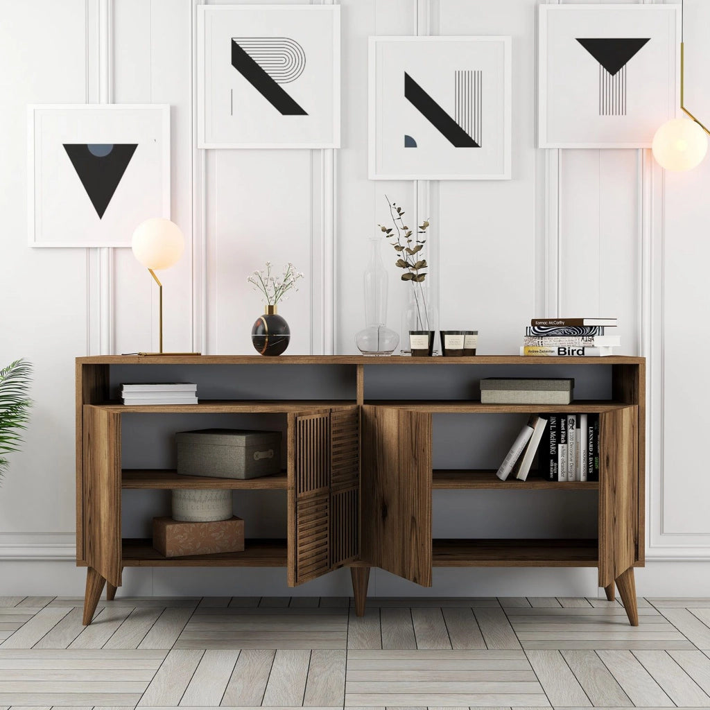 Madia Thuile, Credenza 2 Ripiani, 160x35x78h cm Marrone Noce