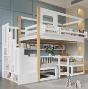 Letto a soppalco per bambini 90x200 cm con scrivania pieghevole e scala contenitore