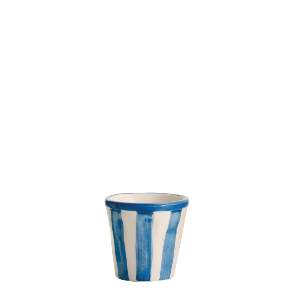Zafferano Set 6 Bicchierini Collezione Lido Righe Azzurro in Ceramica Artigianale Fatta a Mano a Civita Castellana Design Unico ed Elegante