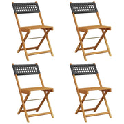 Sedie Giardino Pieghevoli 4 pz | Sedie da Esterno Nere Polyrattan e Legno Massello