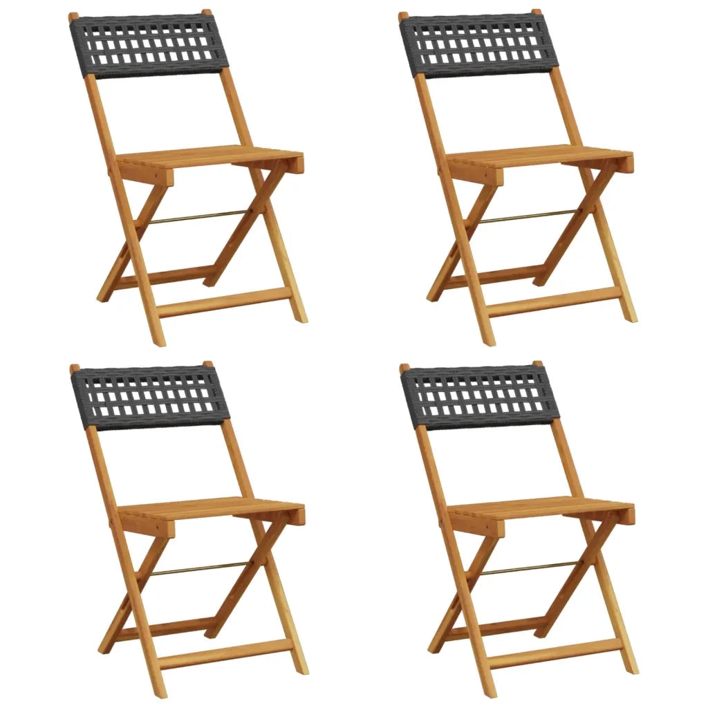 Sedie Giardino Pieghevoli 4 pz | Sedie da Esterno Nere Polyrattan e Legno Massello