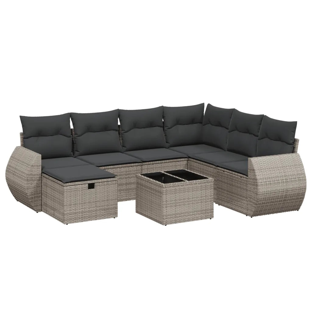 Set Divano da Giardino 8 pz con Cuscini Grigio in Polyrattan