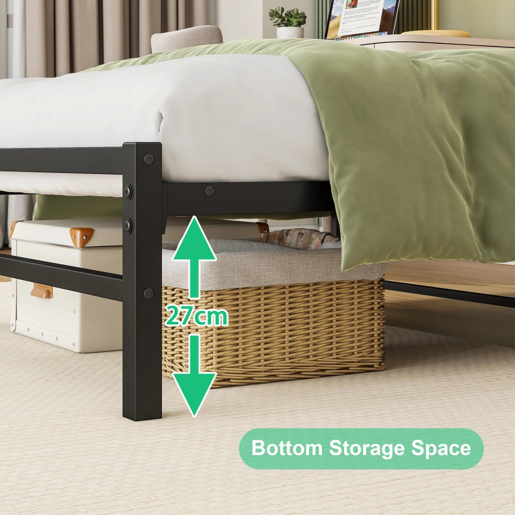 Letto in metallo con LED USB 90x200 MDF nero e metallo