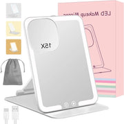 Specchio da trucco portatile con ingrandimento 15x, illuminato e con regolazione di altezza, touchscreen regolabile e illuminazione a tre colori