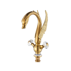 ADRIAN| Rubinetto per bagno grande di design in acciaio inossidabile aspetto cigno di lusso dorato |Miscelatore alto per lavabo independente