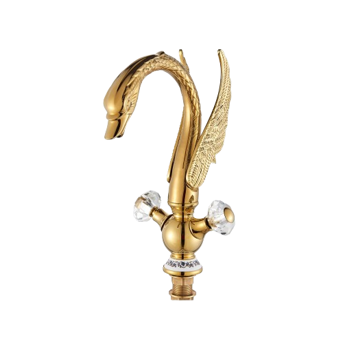 ADRIAN| Rubinetto per bagno grande di design in acciaio inossidabile aspetto cigno di lusso dorato |Miscelatore alto per lavabo independente