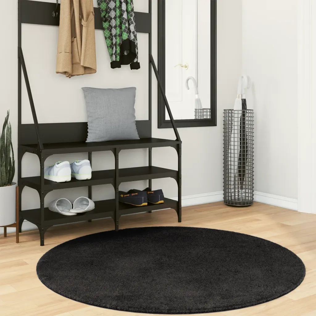 Tappeto a Pelo Corto HUARTE Morbido e Lavabile Nero Ø 120 cm 375124