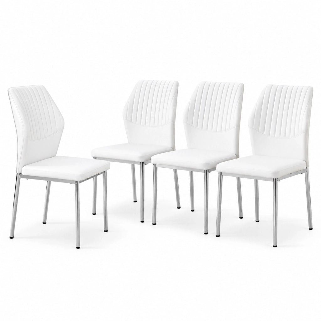 Set di 4 sedie da pranzo in PU bianco e metallo argento