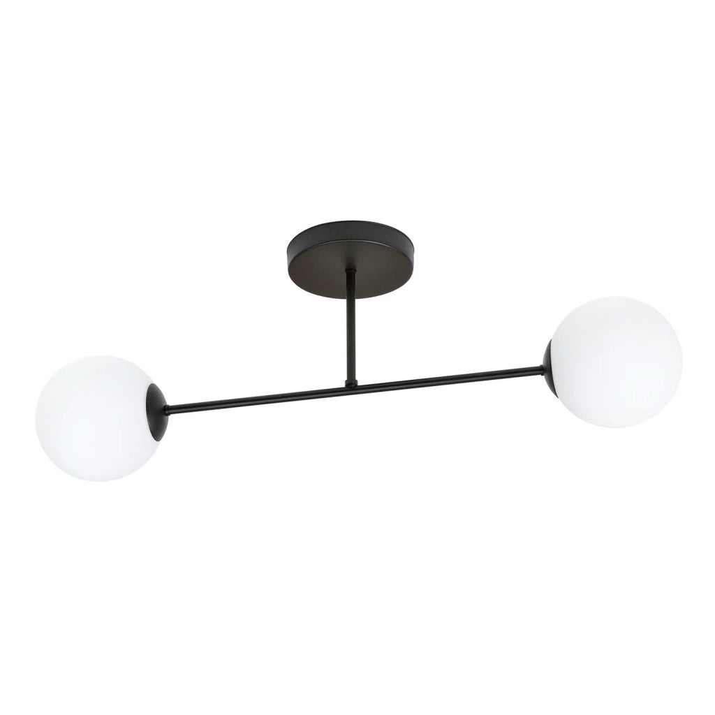 Plafoniera Moderna Morrigan 2 Luci In Acciao Nero E Sfere In Vetro Bianco