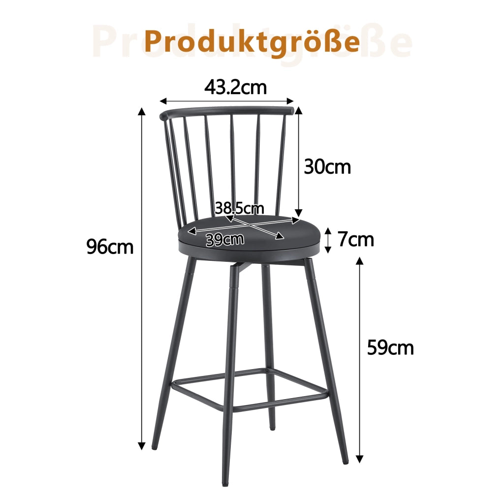 Sgabello da bar in metallo con seduta imbottita in pu e schienale stile windsor nero 73 × 45,5 × 45 cm
