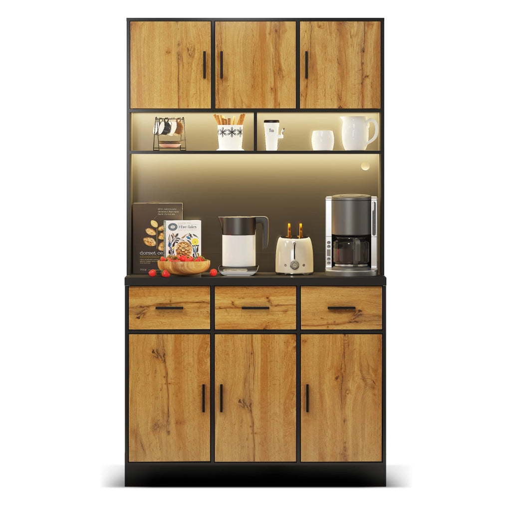 Credenza da cucina 100x40x180 cm con LED, prese USB, cassetti e ripiani regolabili