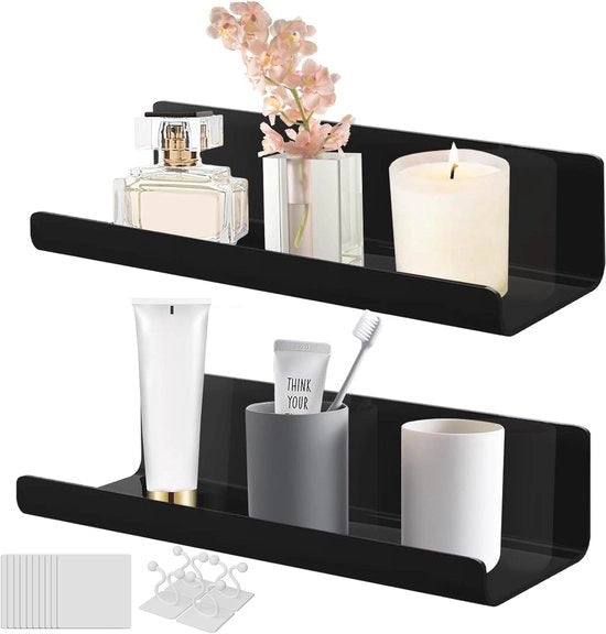 Set di 2 pannelli di parete in acrilico nero flottante - espandere facilmente la superficie di parete per ufficio, bagno, cucina e camera da letto