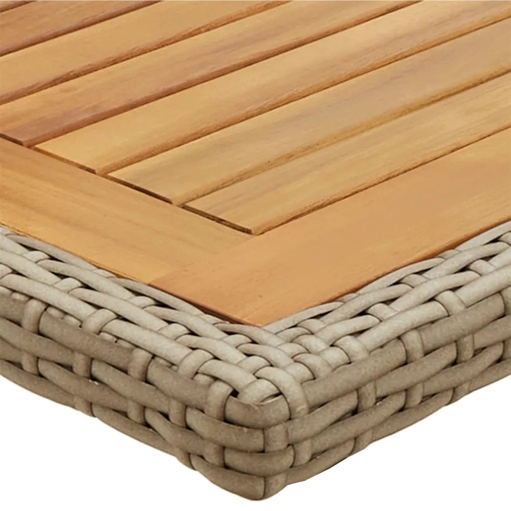 Tavolo da Giardino | Tavolino da esterno Beige Legno Massello di Acacia e Polyrattan