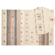 Tappeto Gabbeh in lana beige e marrone con motivo geometrico 140 x 200 cm stile boho soggiorno camera da letto