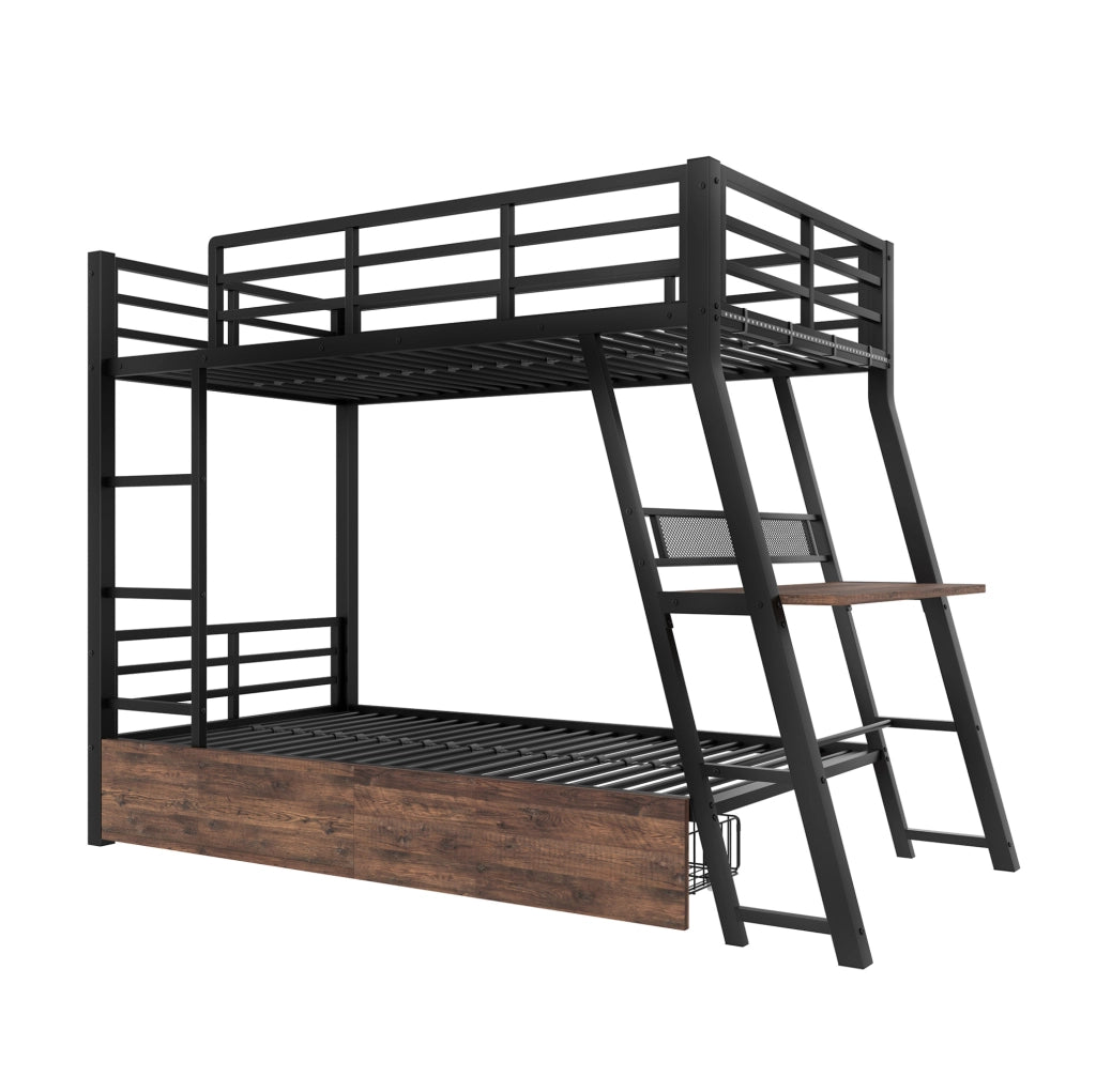 Letto a soppalco 90x200 cm con LED, cassetti e scrivania