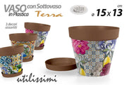Vaso da Giardino con Sottovaso in Plastica Decoro Terra 15 x 13 cm 3 Decori