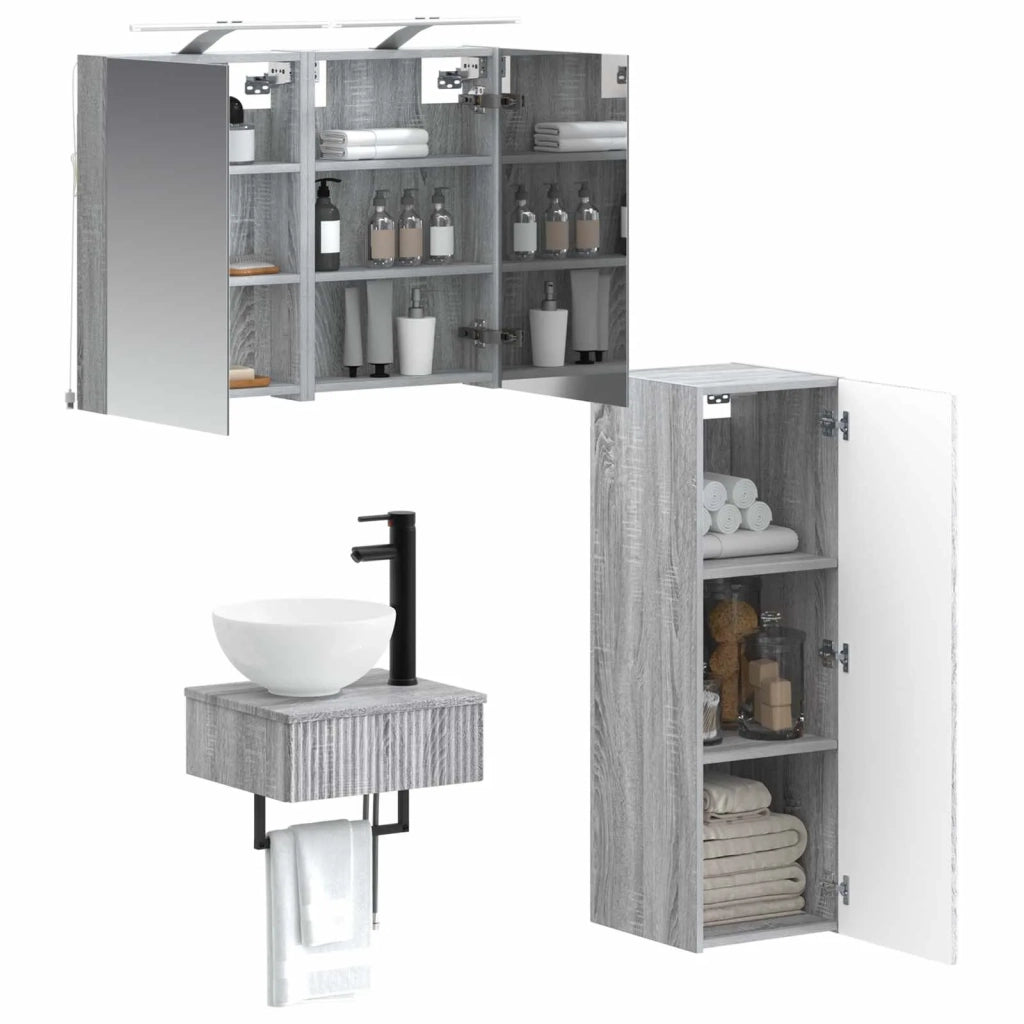 Set di Armadi da Bagno 4 pz Sonoma grigio Legno ingegnerizzato 3407364