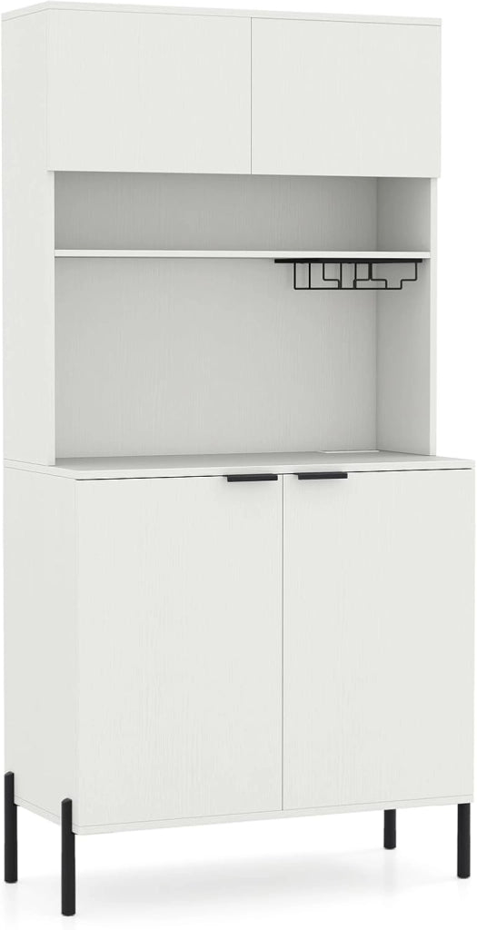 Armadio da cucina con piano di lavoro, armadietto a buffet con stazione di ricarica, buffet da cucina con porta bicchieri da vino e scaffale regolabile, multiuso, 80 x 40 x 164 cm