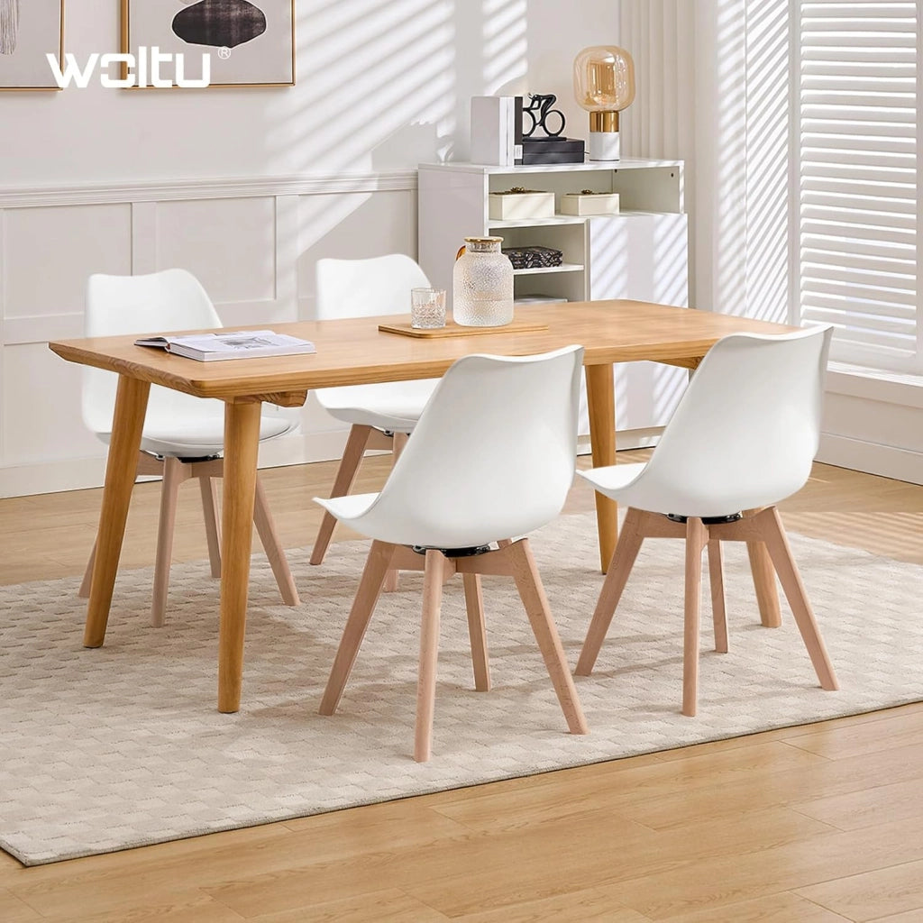 Sedie da Pranzo Set di 4, Sedie Girevoli da Cucina con Imbottite Moderne, per Sala da Pranzo, in Legno Massello e Pelle Sintetica, Bianco, EZS77ws-4