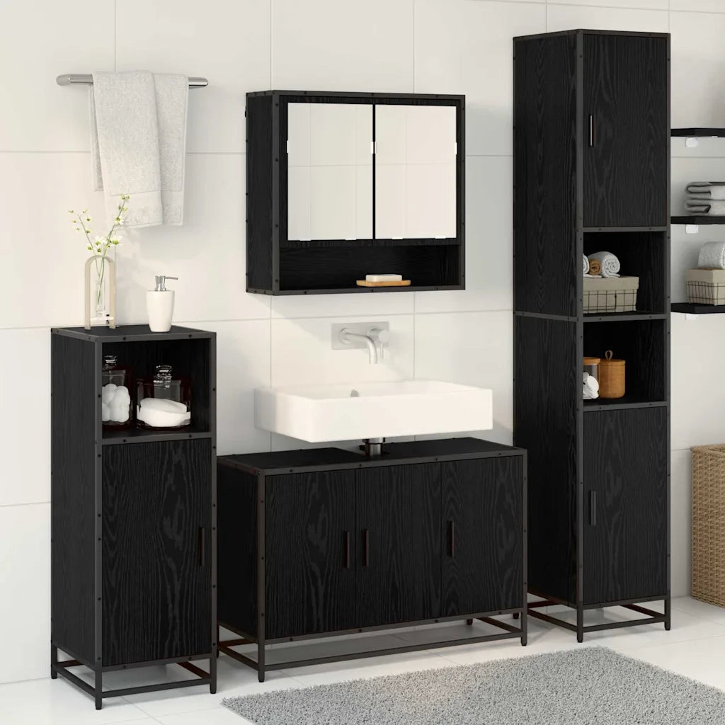 Set di mobili per il bagno 4 pcs Rovere Nero Legno multistrato