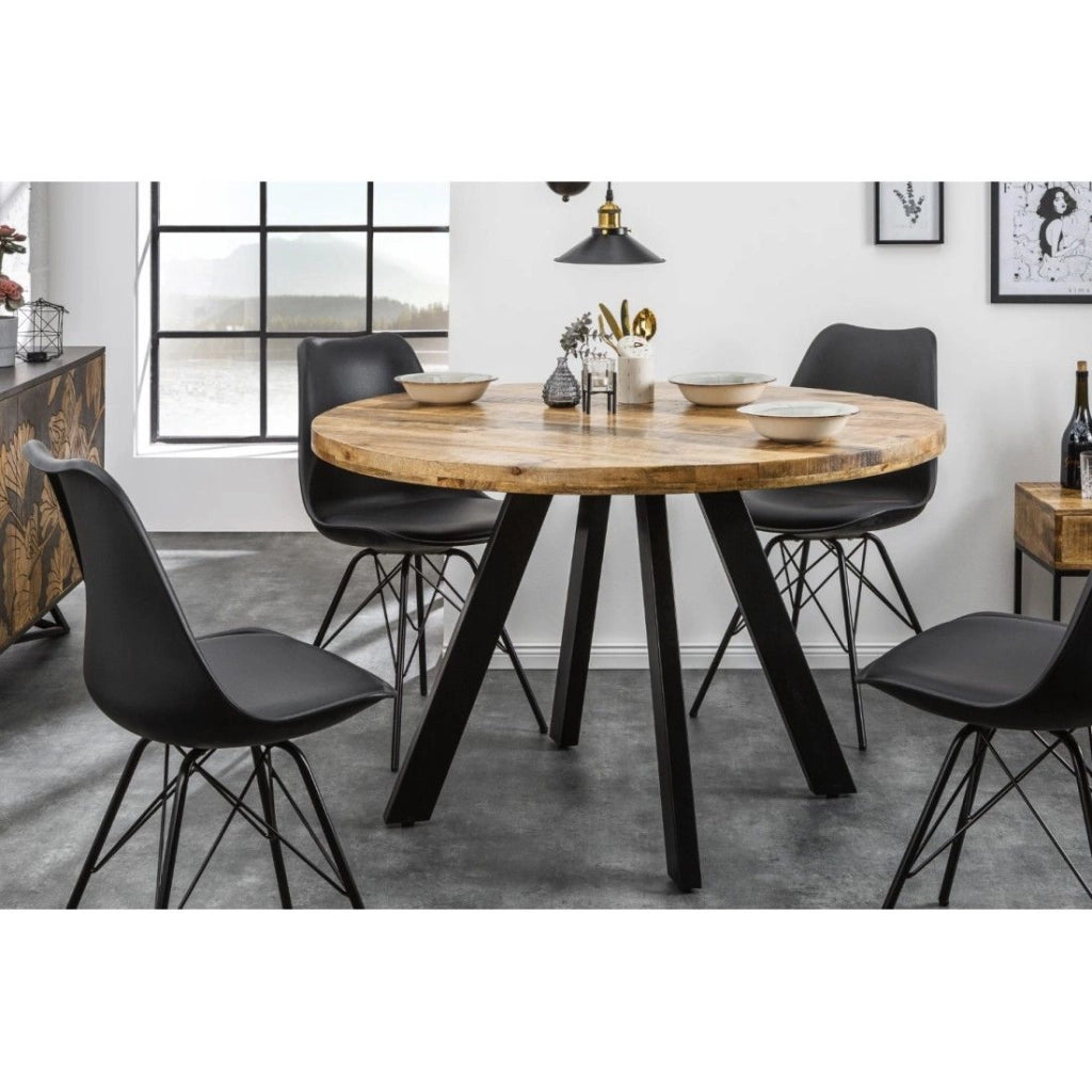 Tavolo da pranzo LODEN 120 cm – Piano rotondo in legno massello di mango e struttura in metallo nero