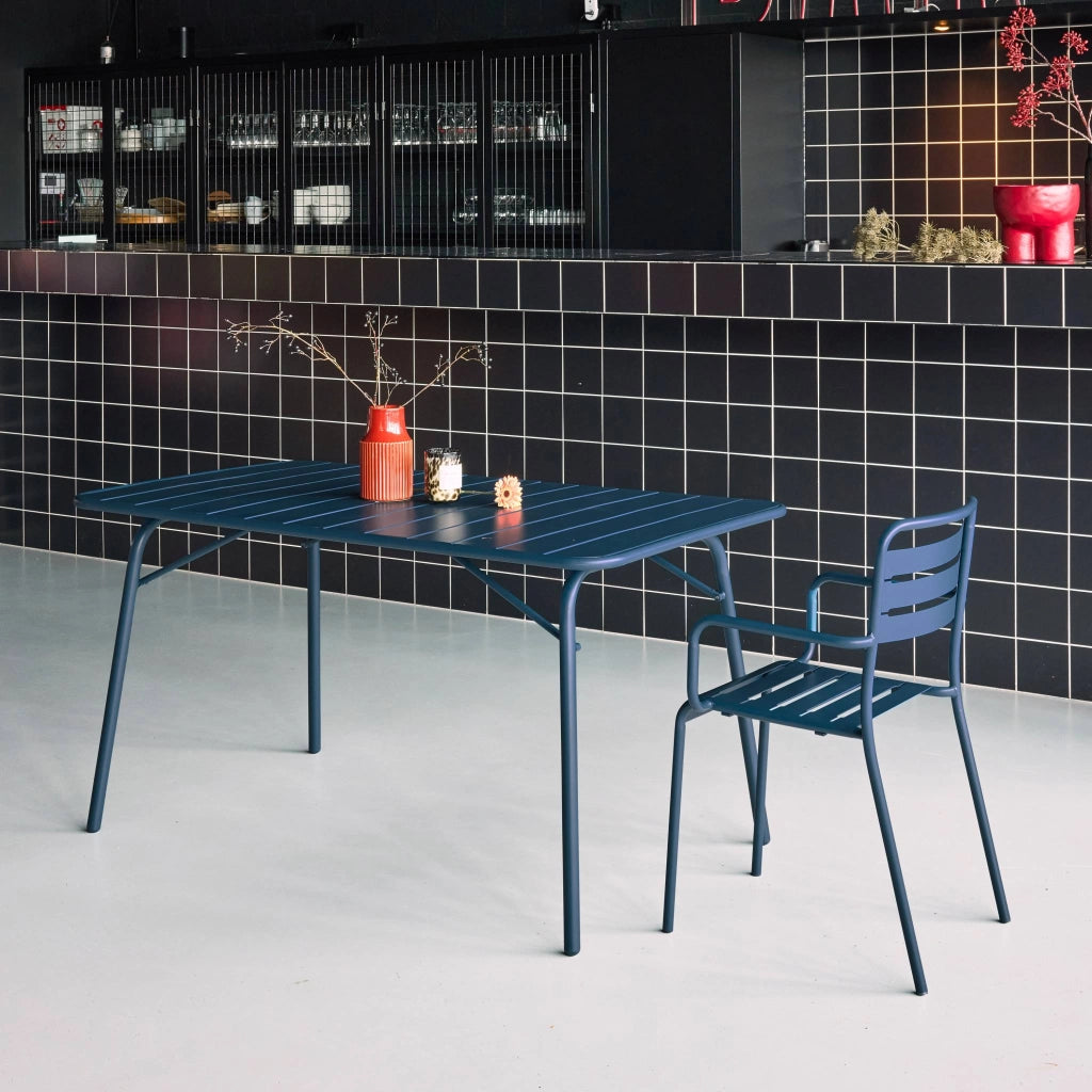 Tavolo da giardino bistrot pieghevole in metallo 6 posti, 140cm, blu
