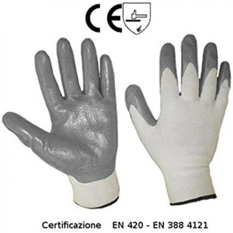 Set di 10 guanti da lavoro SEBA 500NBR ECO: Nylon spalmato in nitrile colore grigio certificati per il rischio meccanico