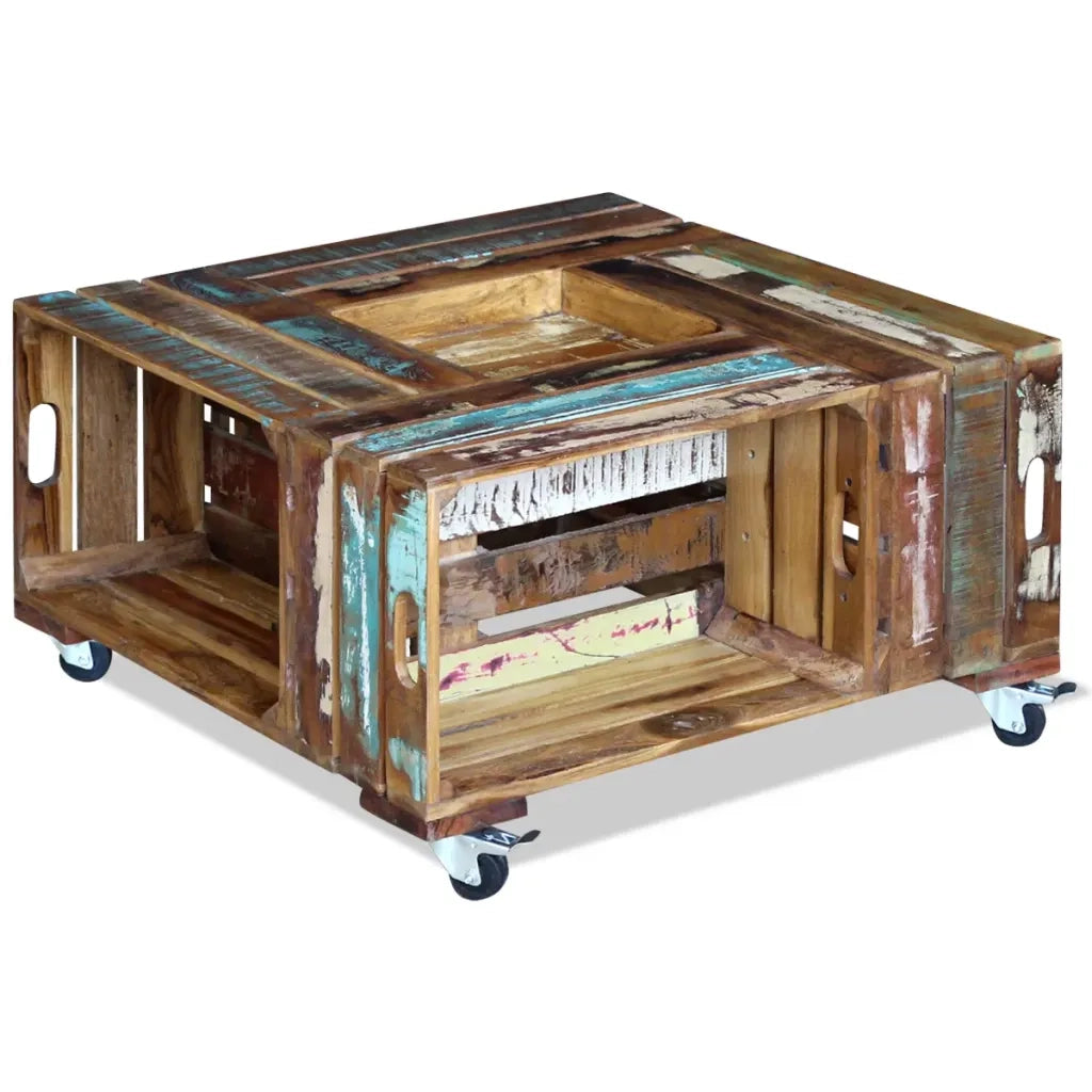 Tavolino da CaffÃ¨ in Legno Massello Anticato 70x70x35 cm