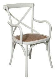 Biscottini Sedia con braccioli Thonet in massello di frassino finitura bianca anticata e seduta in paglia di Vienna L50xPR43xH89 cm