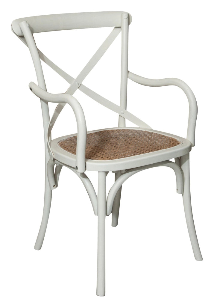 Biscottini Sedia con braccioli Thonet in massello di frassino finitura bianca anticata e seduta in paglia di Vienna L50xPR43xH89 cm