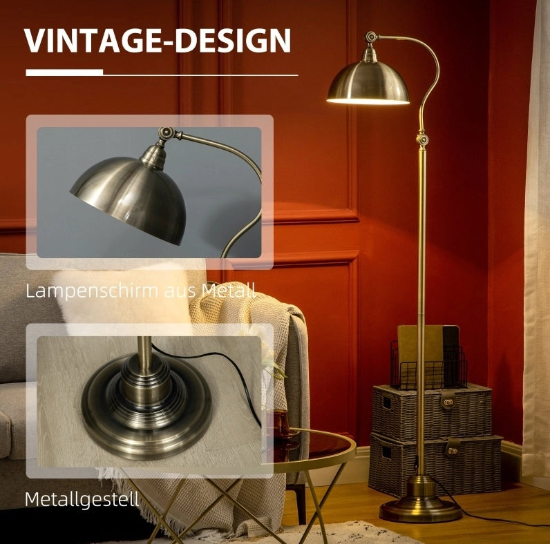 Lampada da terra retrò in metallo bronzo con stelo orientabile E27