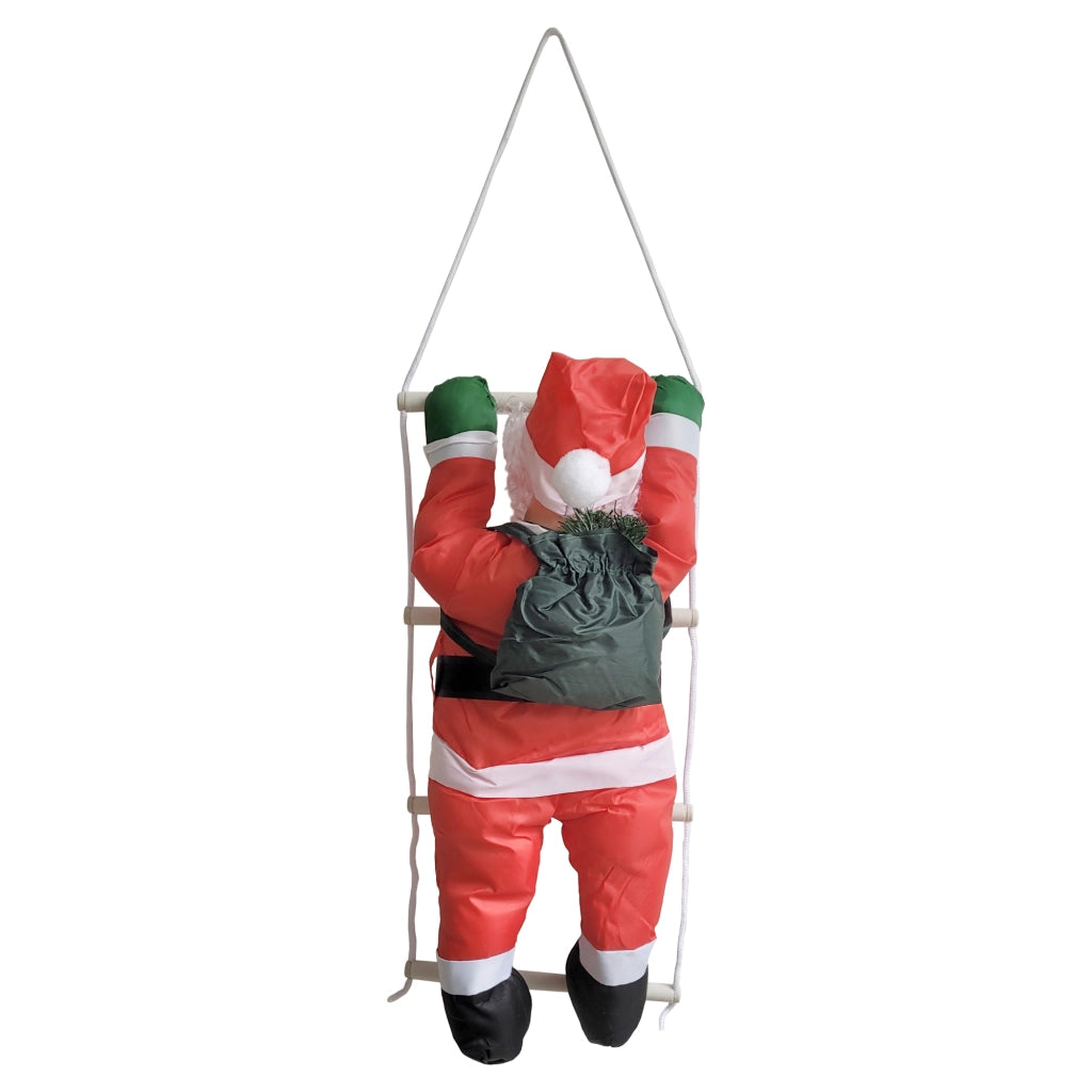 Babbo Natale Rampicante su Scala di Corda - Altezza totale 85 cm - Decorazione Natalizia da Appendere per Uso Esterno/Interno