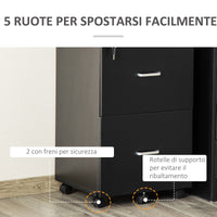 Easycomfort Armadietto da Ufficio con 2 Cassetti e 5 Ruote, Schedario in MDF e Truciolato, 43x45x72 cm, Nero