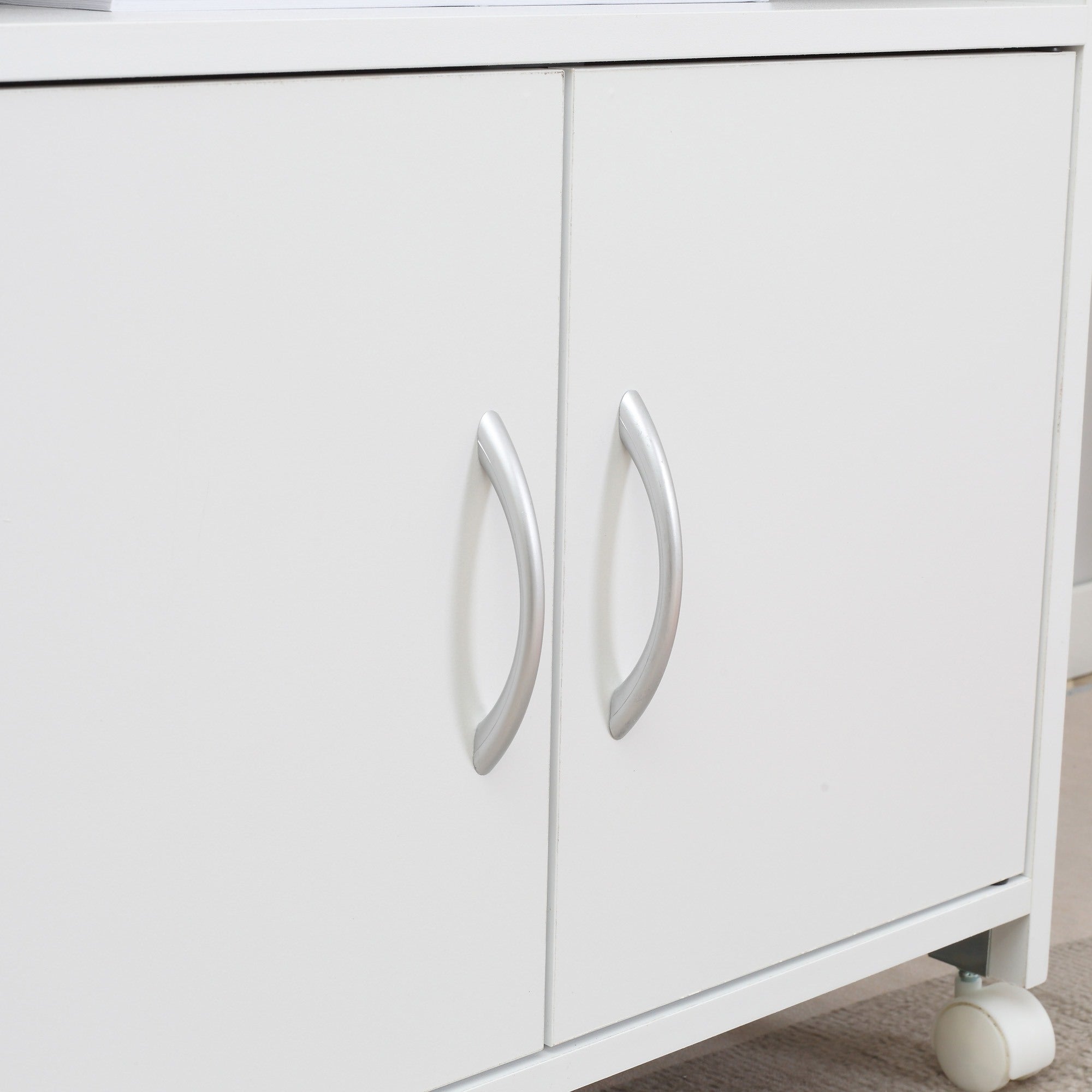 EasyComfort Mobile Porta Stampante con 4 Ruote, Cassetto e Armadietto, 60x39x80cm - Bianco