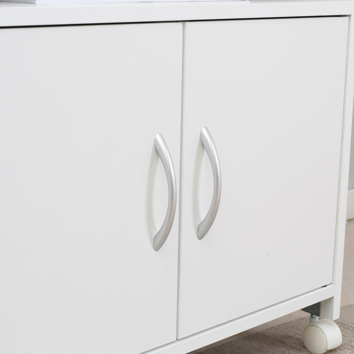 EasyComfort Mobile Porta Stampante con 4 Ruote, Cassetto e Armadietto, 60x39x80cm - Bianco