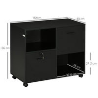 Easycomfort Mobile da Ufficio con 2 Cassetti Porta Documenti e Ripiani, Ruote con Blocco, 80x40x66cm, Nero