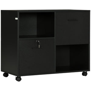Easycomfort Mobile da Ufficio con 2 Cassetti Porta Documenti e Ripiani, Ruote con Blocco, 80x40x66cm, Nero