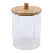 Trade Shop - Contenitore Porta Dischetti Struccanti Trasparente Con Coperchio In Legno 7.1x10.3cm 10822 -