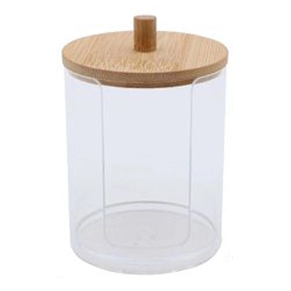 Trade Shop - Contenitore Porta Dischetti Struccanti Trasparente Con Coperchio In Legno 7.1x10.3cm 10822 -