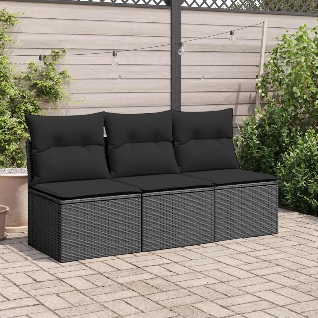Divano da Giardino con Cuscini 3 Posti-Sofa da giardino nero in polyrattan 942919