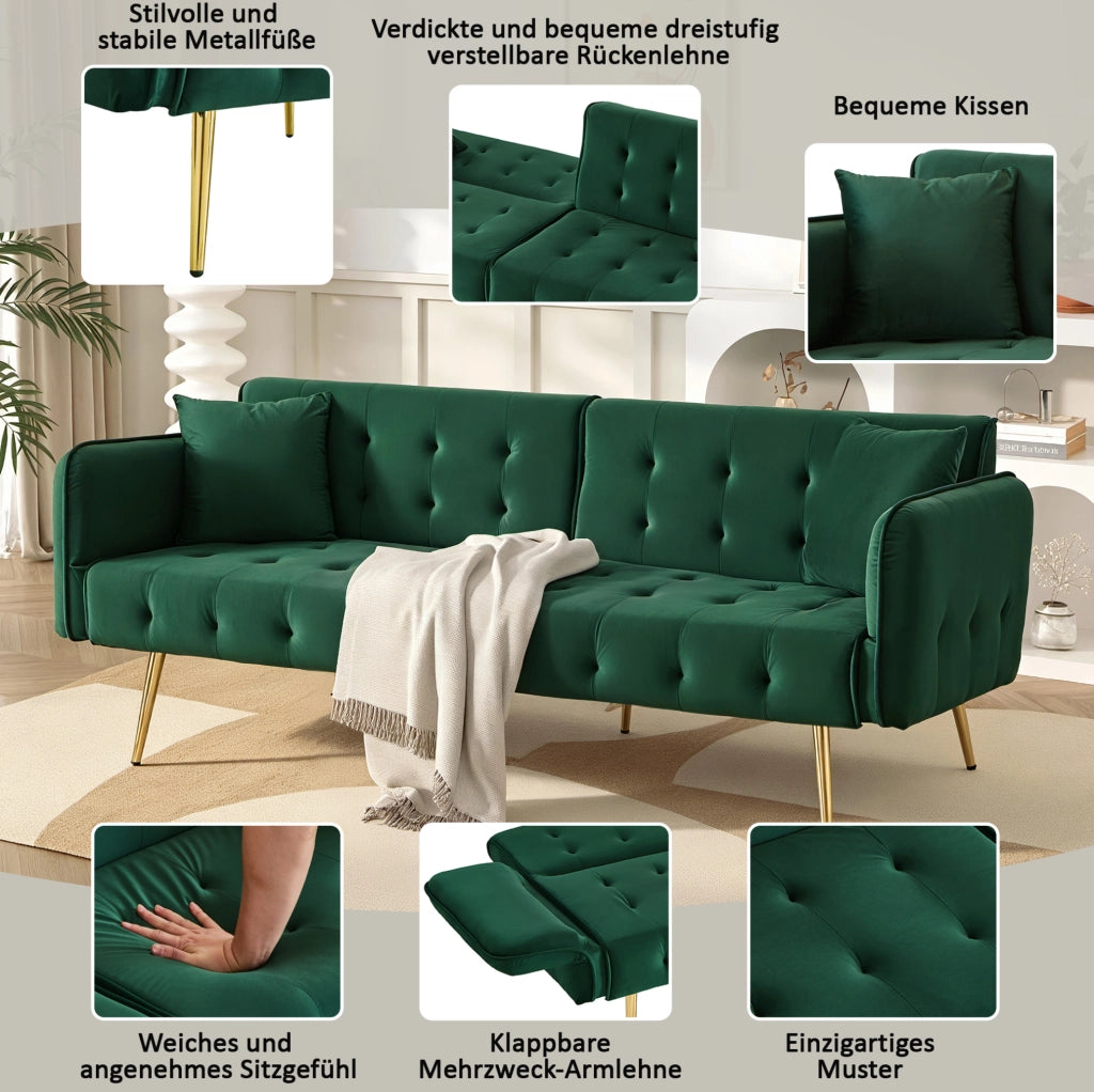 DIVANO LETTO 2 POSTI 215x81,5 cm Verde in velluto
