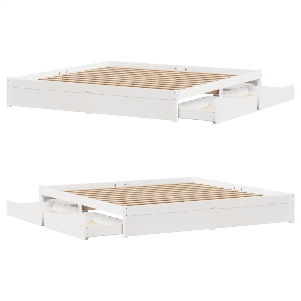 Giroletto senza Materasso-Struttura Letto Bianco 200x200 cm Legno Massello Pino 784815