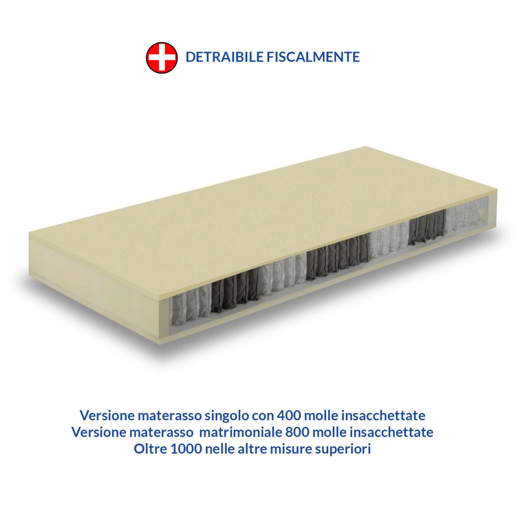 Materasso 660 molle insacchettate e Memory 175x190, materasso ortopedico detraibile, Materasso dispositivo medico con 2 cuscini PROMO, TEK H24