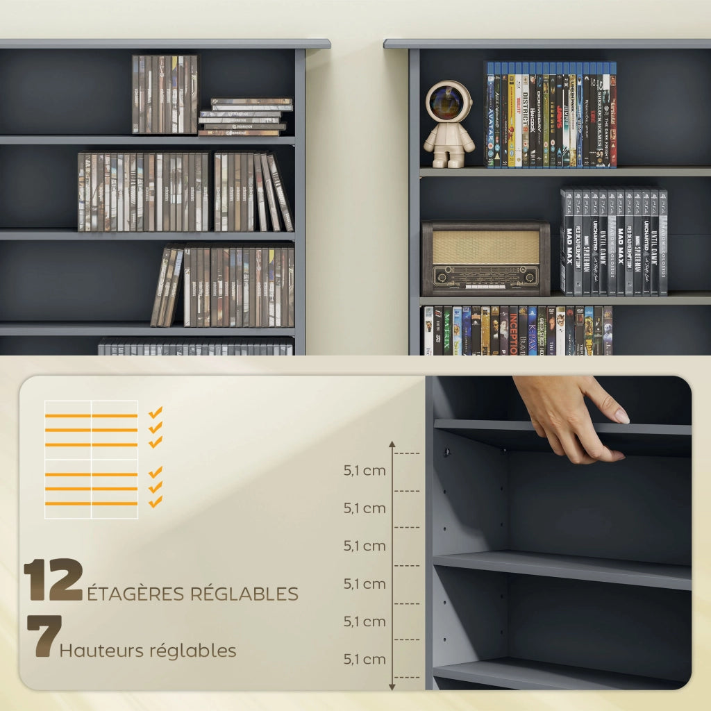 Cassettiera per CD e DVD con 16 cassetti e 12 ripiani regolabili ¨C zephmum ¨C grigio