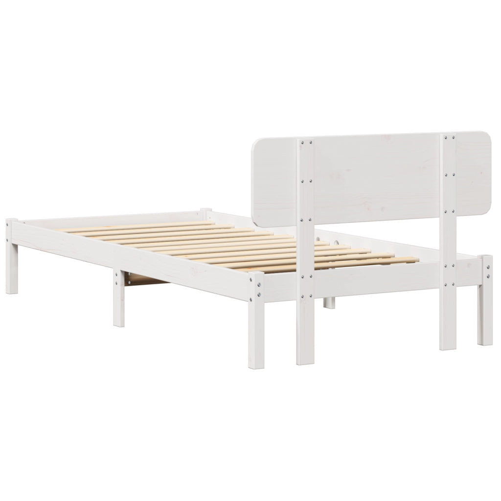 Struttura Letto con Testiera Bianca 80x200 cm Legno Massello di Pino