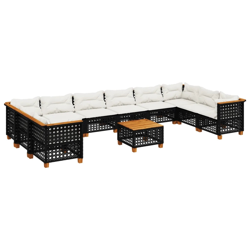 Set Divani da Giardino 11 pz con Cuscini in Polyrattan Nero 3262028