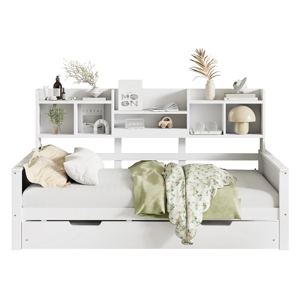 Letto Singolo Contenitore con Rete a Doghe ¨C MINIMAL ¨C Pino Massello Bianco 90x200