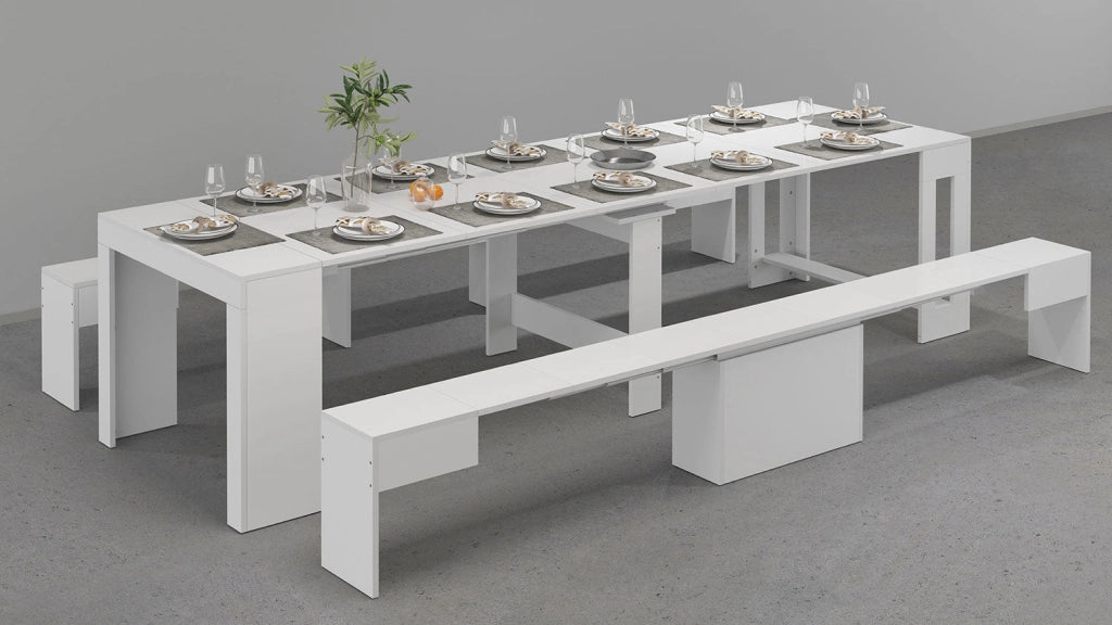 Set 2 Panche Allungabili 66/290x25x45 cm Pratika Singola A e B Bianco Lucido