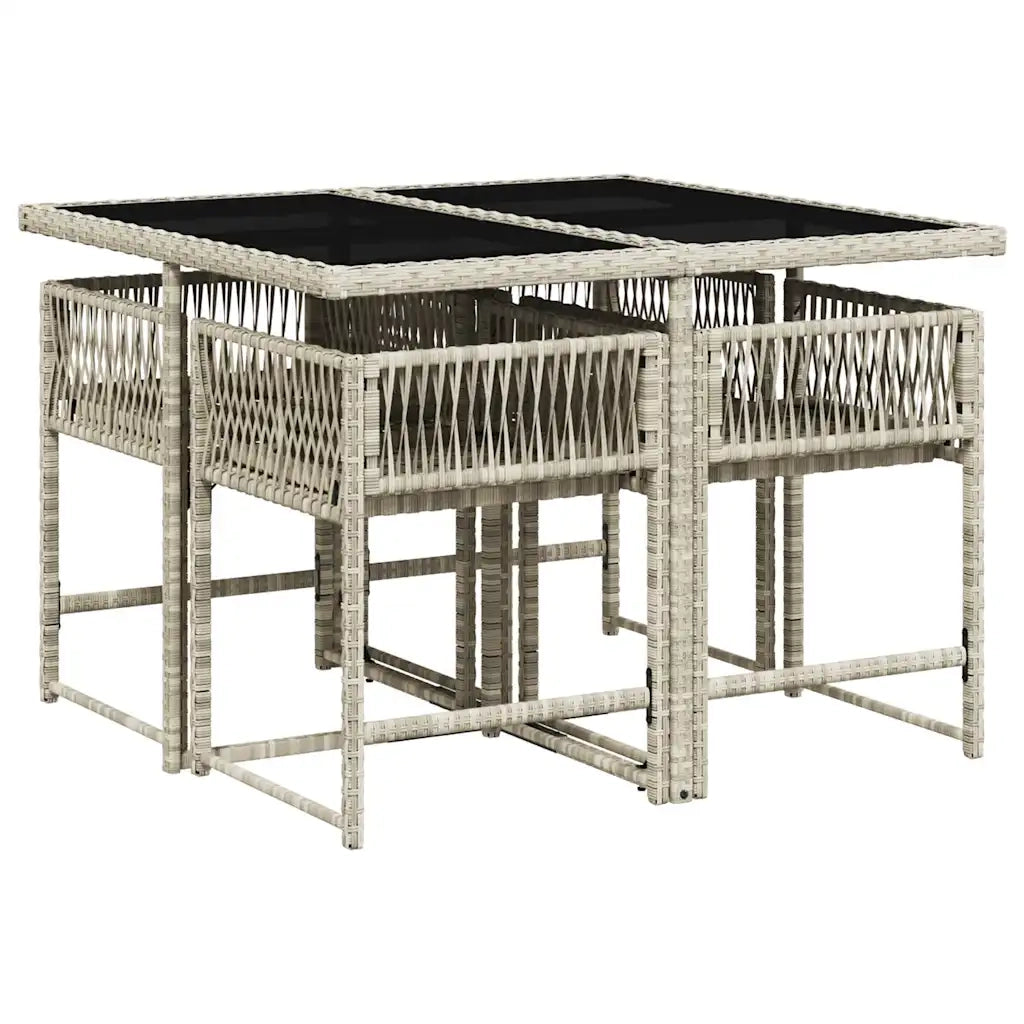 Set Pranzo da Giardino 5pz | Set Salotto da Giardino con Cuscini Grigio Chiaro Polyrattan