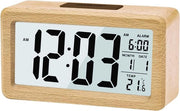 Alarme Digitale in Legno con Display LCD a Grande Schermo Retroilluminato - Temperatura - Funzione del Sonno - Sensore di Brillanza - 3 Batterie AAA Richieste (Batterie NON Inclusive)